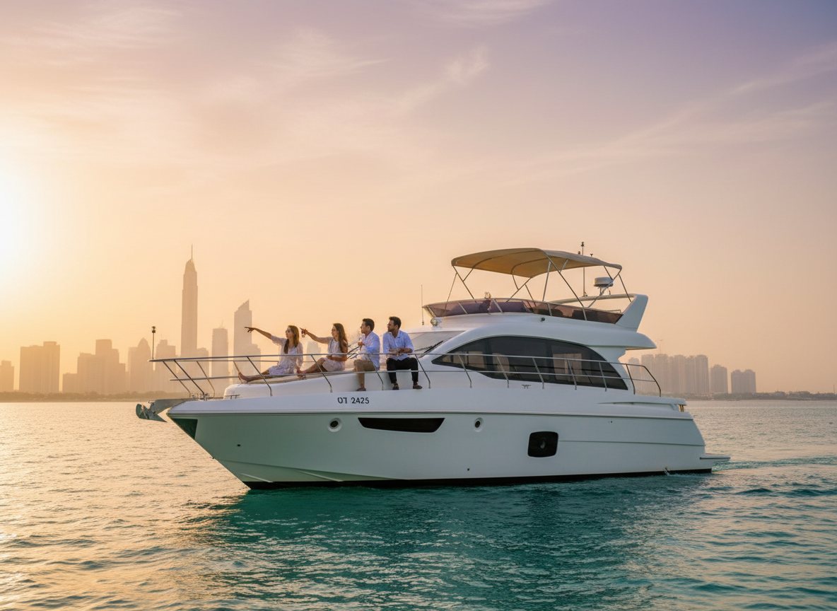 Friends relaxing and chatting on the comfortable yacht flybridge seating area
